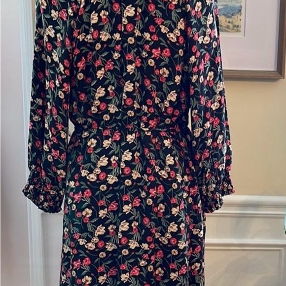 Draper James Dress Womens 2X Black Floral Long Sleeve Belted Sheath Boho - Picture 6 of 12